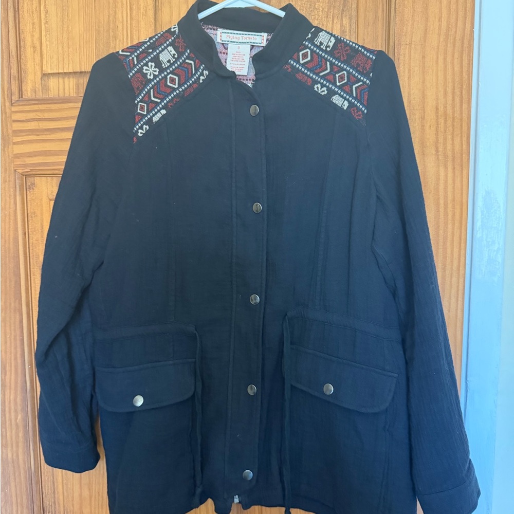 Vintage Flying Tomato Black quilted boho embroidered jacket